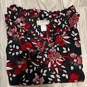 LOFT Black and Red Floral Blouse